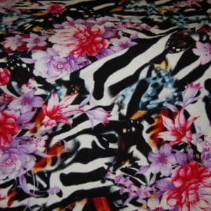 Tricot Jersey zebra flower fuchia