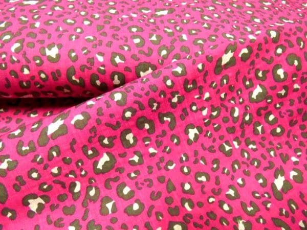 katoen/viscose hard roze panter printje